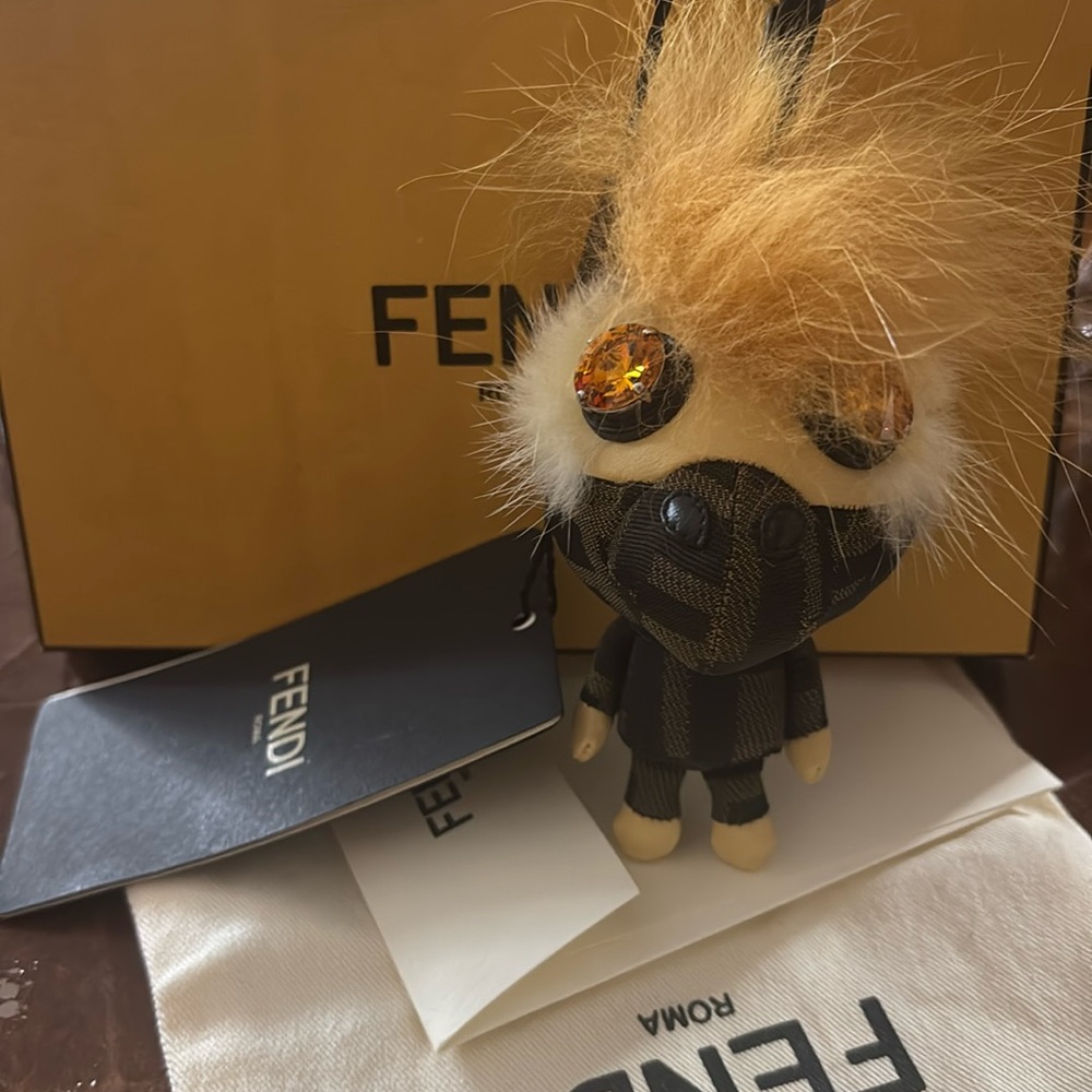 Fendi Zucca Space Monkey Bag Charm Keychain NWT